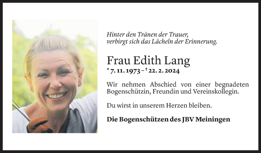  Todesanzeige für Edith Lang vom 29.02.2024 aus Vorarlberger Nachrichten