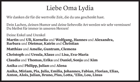 Todesanzeige von Lydia Rümmele von Vorarlberger Nachrichten