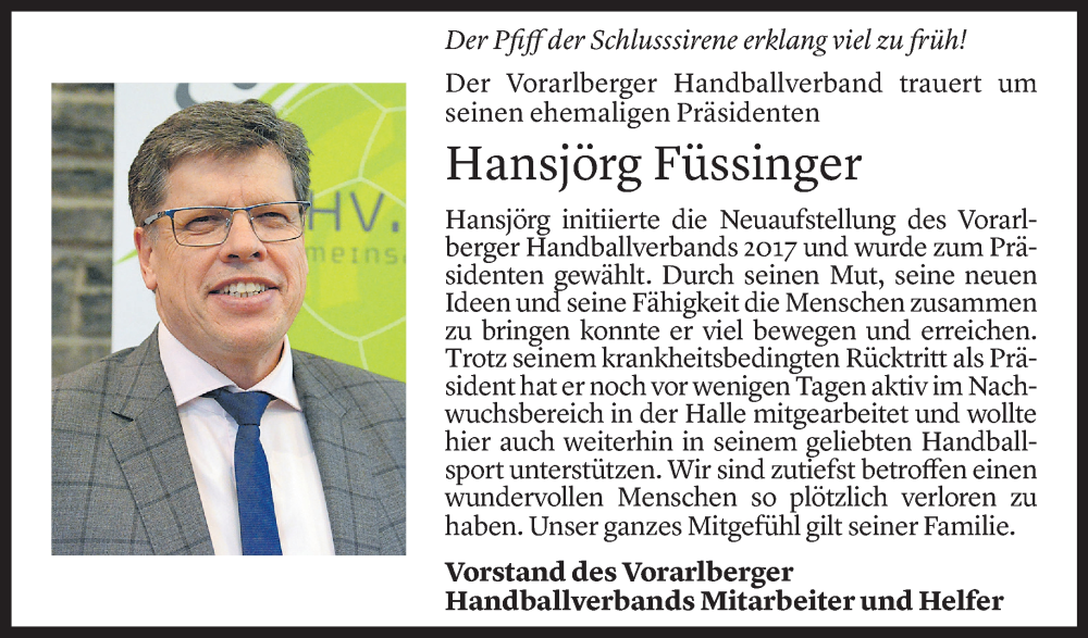  Todesanzeige für Hansjörg Füssinger vom 29.02.2024 aus Vorarlberger Nachrichten