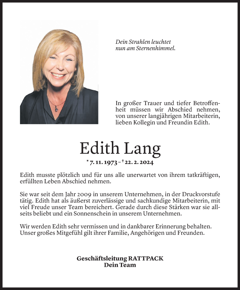  Todesanzeige für Edith Lang vom 01.03.2024 aus Vorarlberger Nachrichten