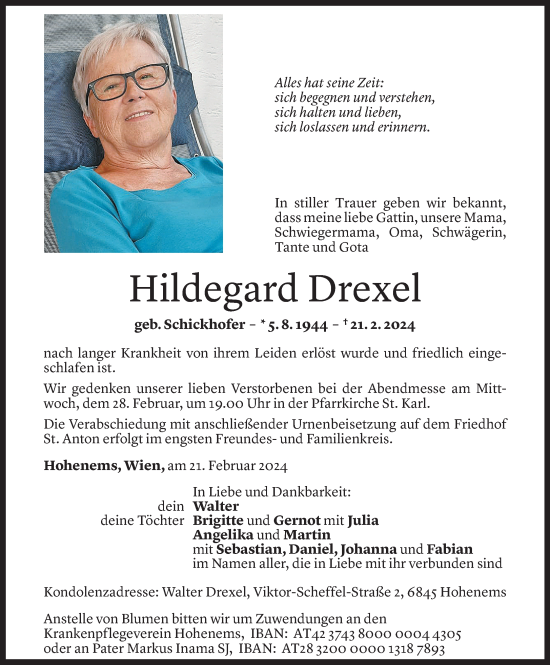Todesanzeige von Hildegard Drexel von Vorarlberger Nachrichten
