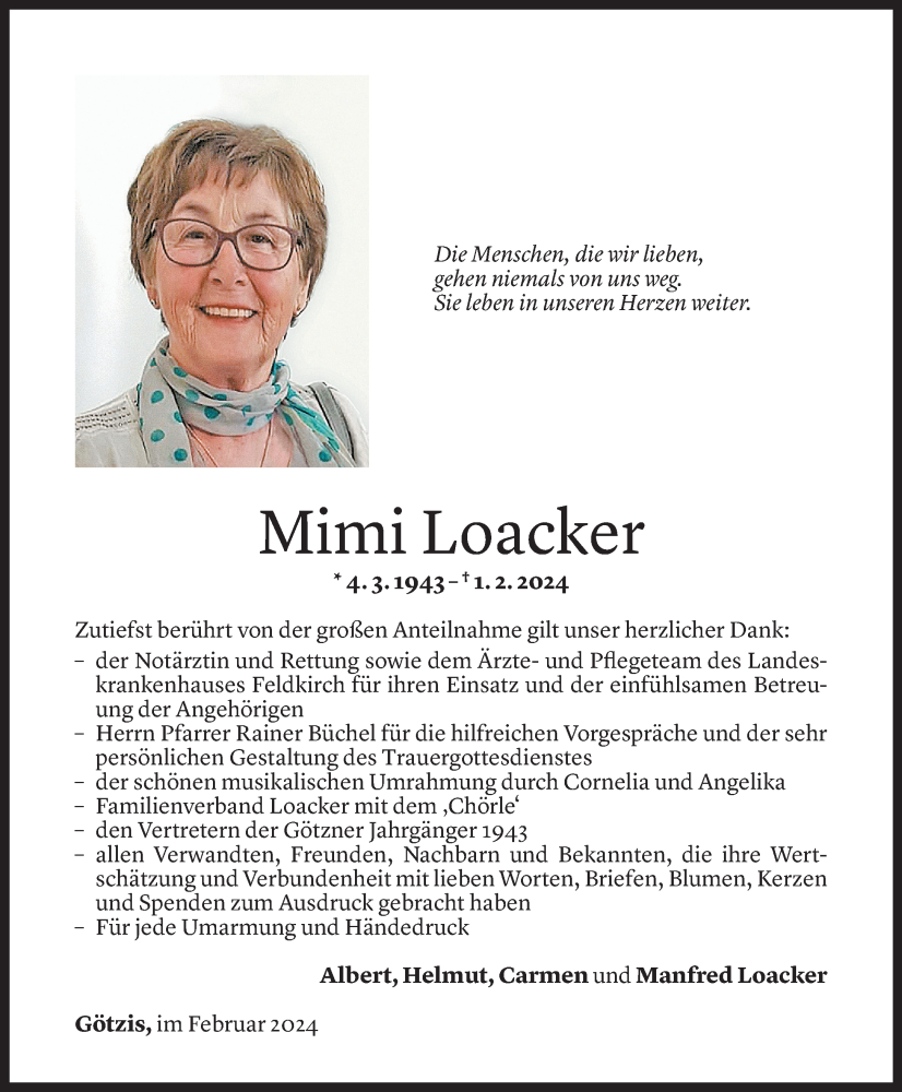  Todesanzeige für Maria Loacker vom 23.02.2024 aus Vorarlberger Nachrichten