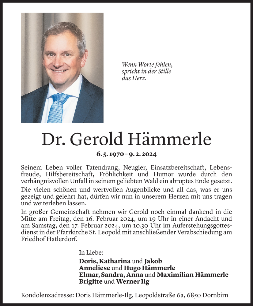  Todesanzeige für Gerold Hämmerle vom 14.02.2024 aus Vorarlberger Nachrichten