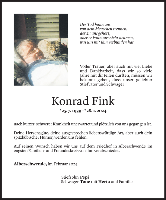 Todesanzeige von Konrad Fink von Vorarlberger Nachrichten