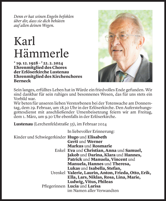 Todesanzeige von Karl Hämmerle von Vorarlberger Nachrichten