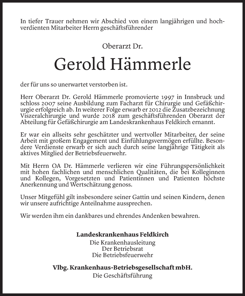  Todesanzeige für Gerold Hämmerle vom 14.02.2024 aus Vorarlberger Nachrichten