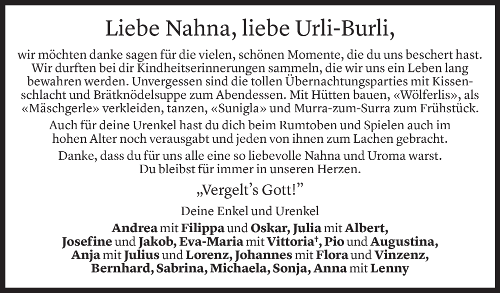  Todesanzeige für Anna Katharina Gstöhl vom 28.02.2024 aus Vorarlberger Nachrichten
