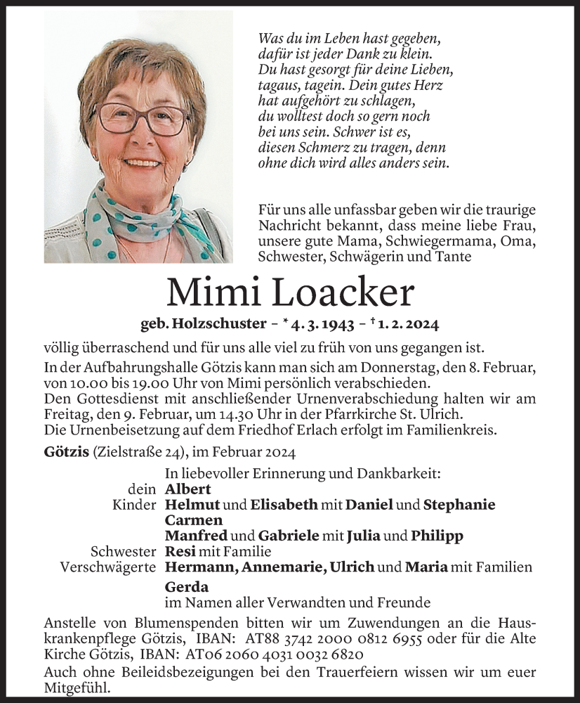  Todesanzeige für Maria Loacker vom 06.02.2024 aus Vorarlberger Nachrichten