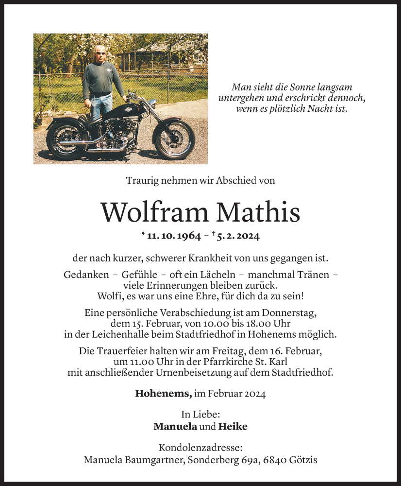  Todesanzeige für Wolfram Mathis vom 11.02.2024 aus Vorarlberger Nachrichten