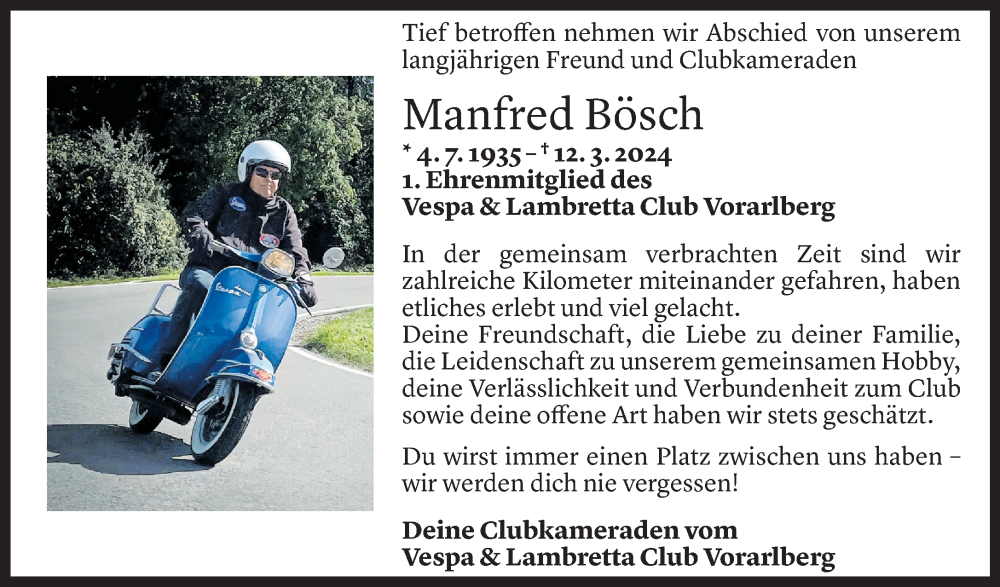  Todesanzeige für Manfred Bösch vom 15.03.2024 aus Vorarlberger Nachrichten