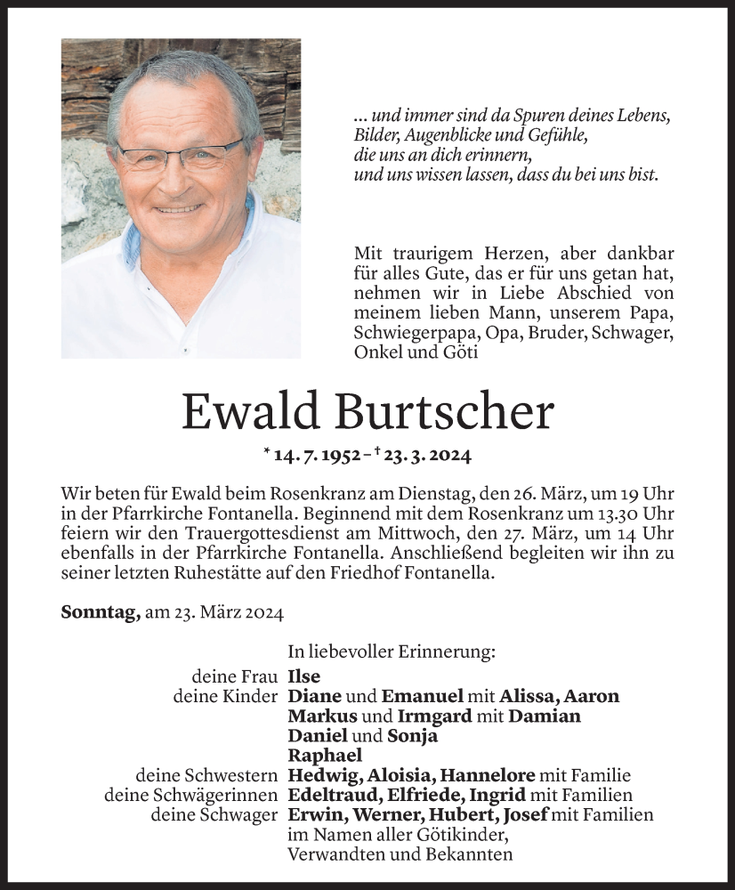  Todesanzeige für Ewald Burtscher vom 26.03.2024 aus Vorarlberger Nachrichten