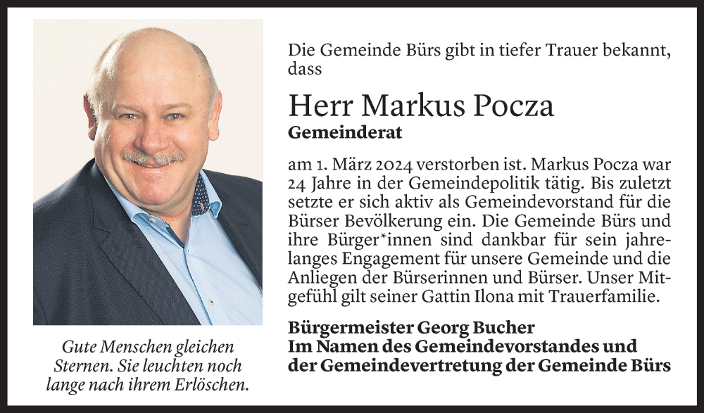  Todesanzeige für Markus Pocza vom 07.03.2024 aus Vorarlberger Nachrichten