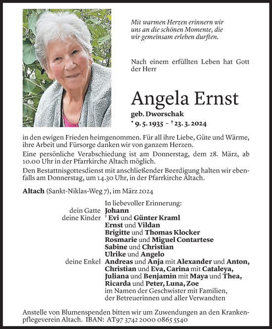 Todesanzeige von Angela Ernst von Vorarlberger Nachrichten