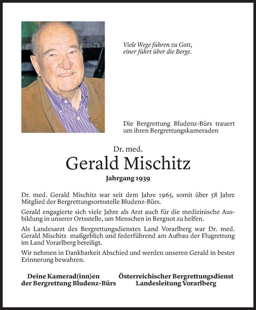 Todesanzeige für Gerald Mischitz vom 19.03.2024 aus Vorarlberger Nachrichten