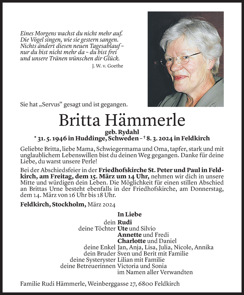  Todesanzeige für Britta Hämmerle vom 11.03.2024 aus Vorarlberger Nachrichten