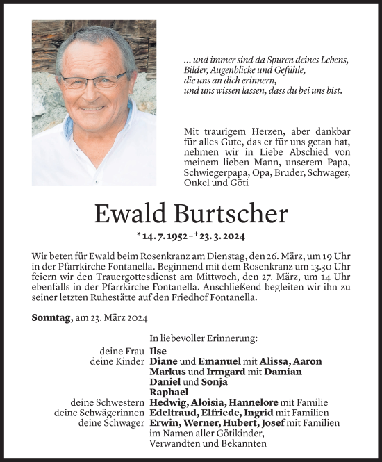 Todesanzeige von Ewald Burtscher von Vorarlberger Nachrichten