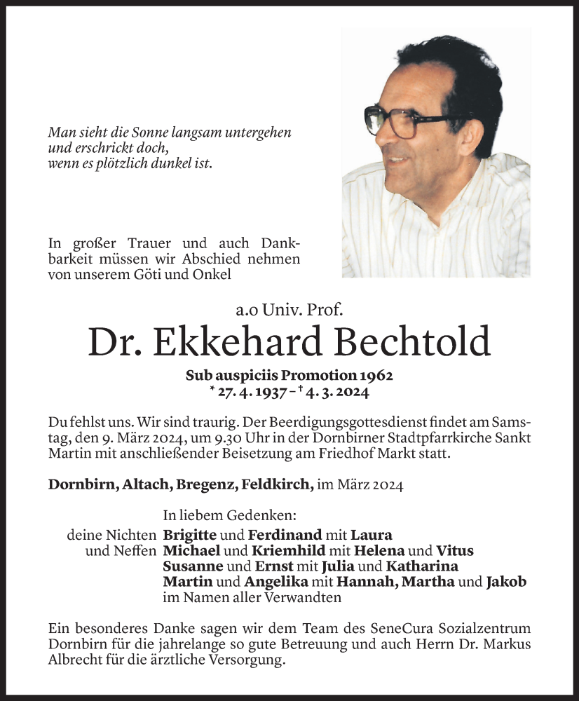  Todesanzeige für Ekkehard Bechtold vom 06.03.2024 aus Vorarlberger Nachrichten