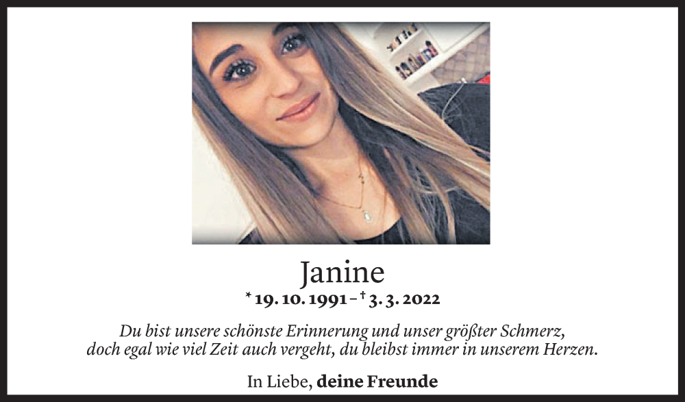  Todesanzeige für Janine Greiderer vom 02.03.2024 aus Vorarlberger Nachrichten