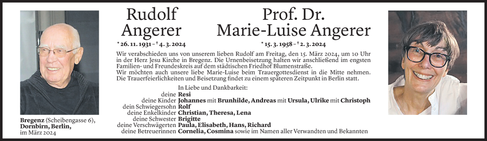  Todesanzeige für Marie-Luise Angerer vom 08.03.2024 aus Vorarlberger Nachrichten