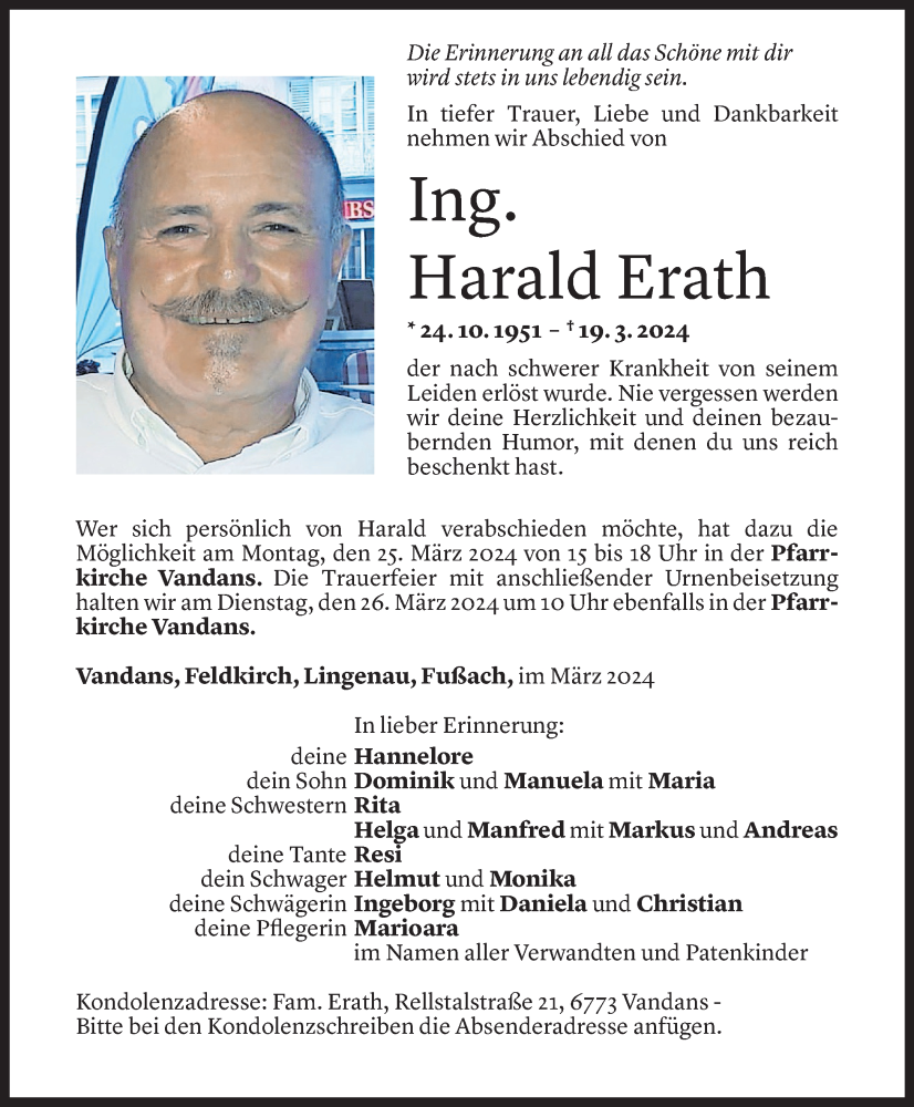  Todesanzeige für Harald Erath vom 21.03.2024 aus Vorarlberger Nachrichten