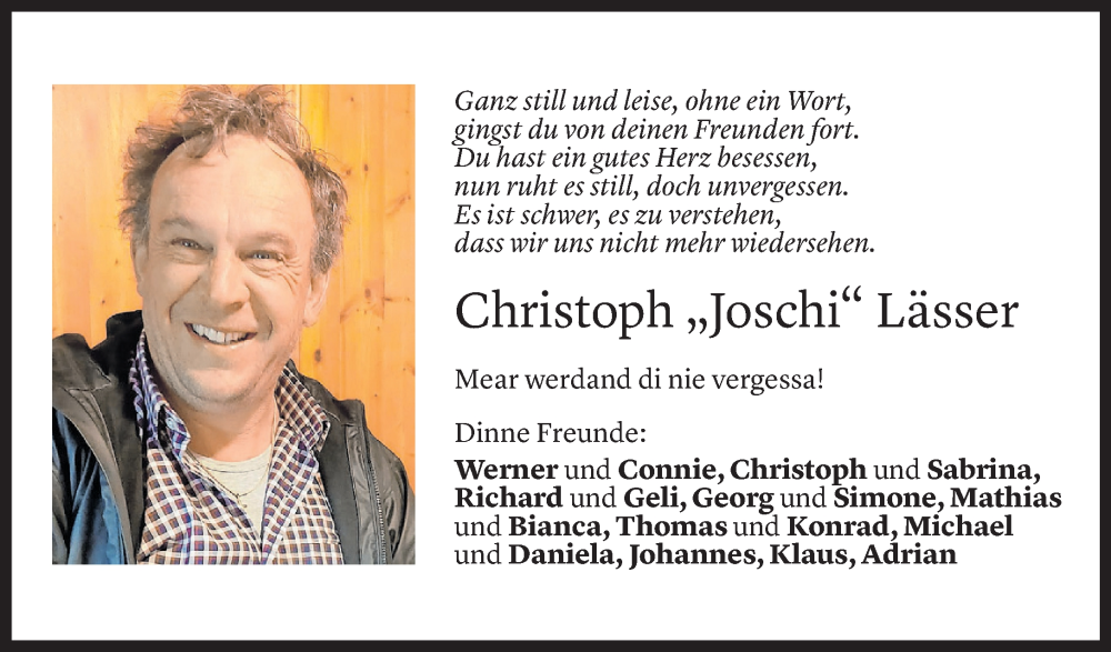  Todesanzeige für Christoph Lässer vom 30.03.2024 aus Vorarlberger Nachrichten