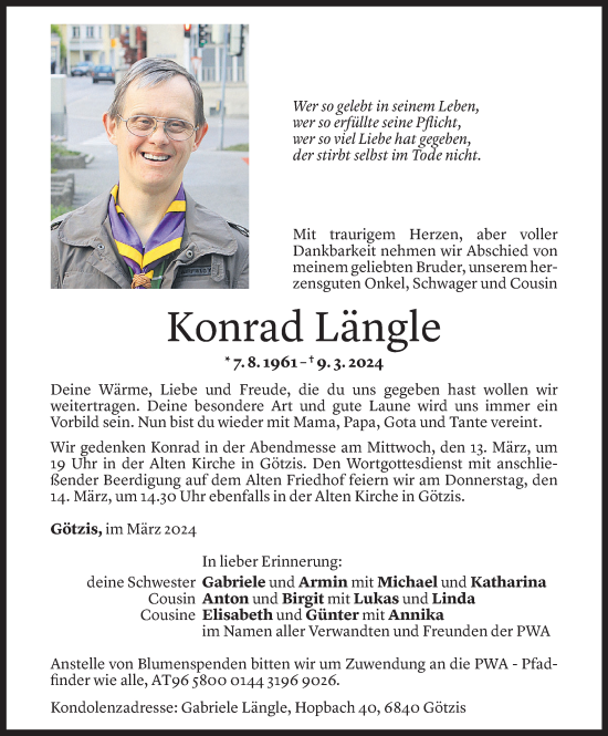 Todesanzeige von Konrad Längle von Vorarlberger Nachrichten