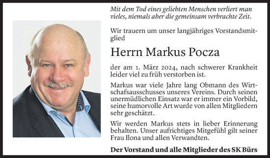 Todesanzeige von Markus Pocza von Vorarlberger Nachrichten