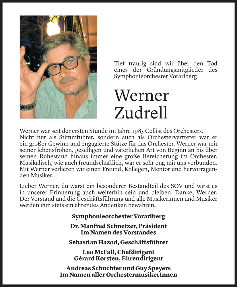  Todesanzeige für Werner Zudrell vom 19.03.2024 aus Vorarlberger Nachrichten