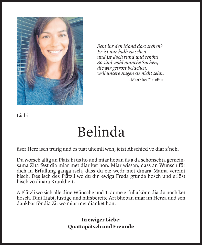  Todesanzeige für Belinda Loretz vom 12.03.2024 aus Vorarlberger Nachrichten