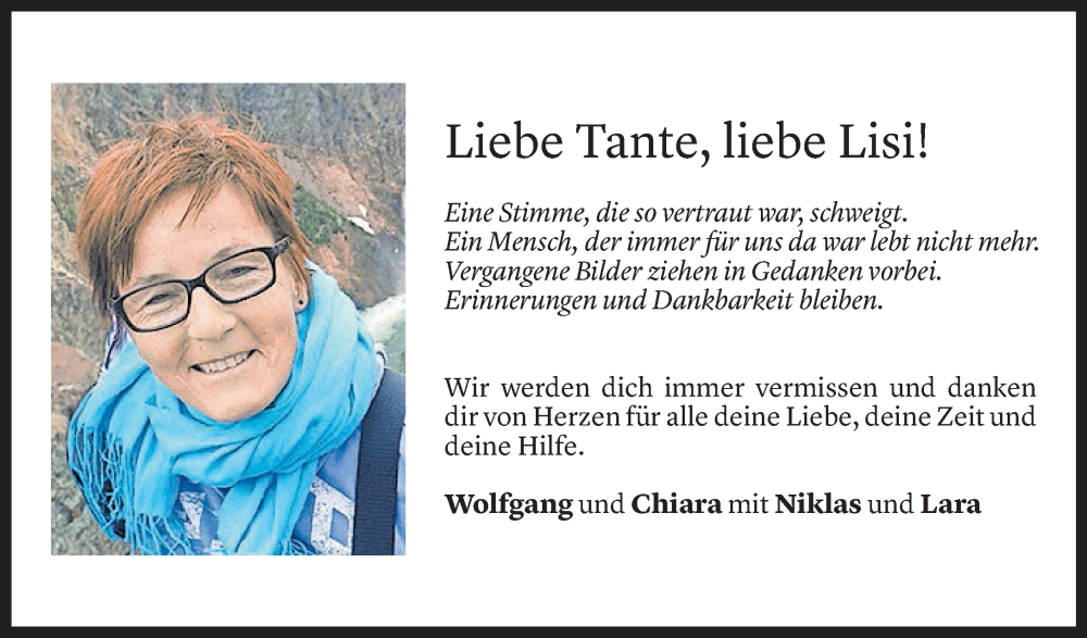  Todesanzeige für Elisabeth Schedler vom 30.03.2024 aus Vorarlberger Nachrichten