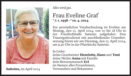 Todesanzeige von Eveline Graf von Vorarlberger Nachrichten