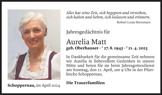 Todesanzeige von Aurelia Matt von Vorarlberger Nachrichten