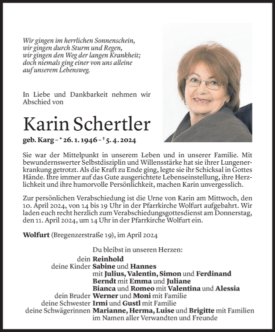 Todesanzeige von Karin Schertler von Vorarlberger Nachrichten