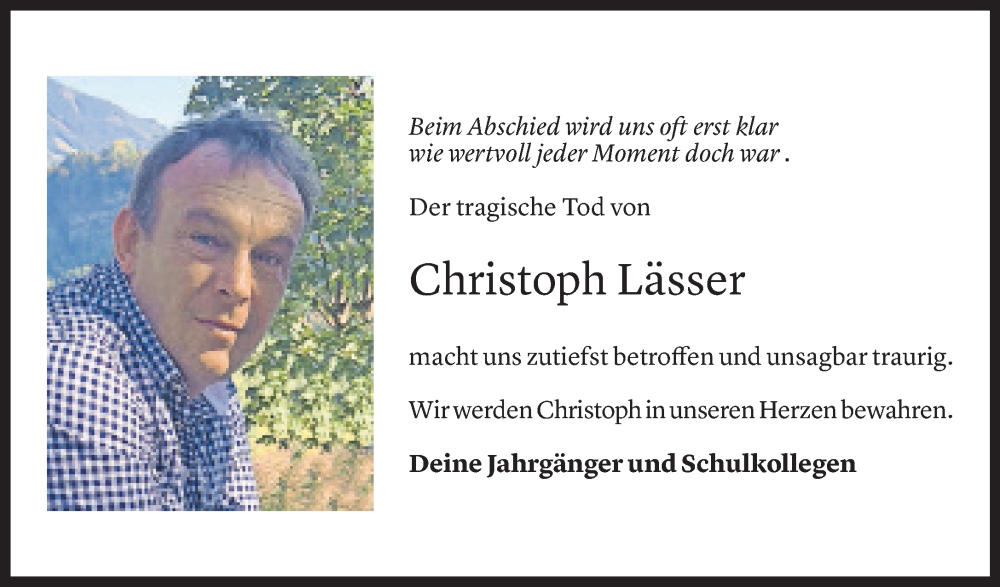  Todesanzeige für Christoph Lässer vom 02.04.2024 aus Vorarlberger Nachrichten