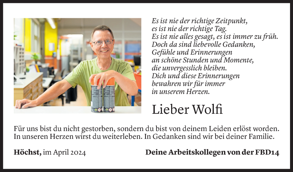  Todesanzeige für Wolfgang Fritsch vom 25.04.2024 aus Vorarlberger Nachrichten