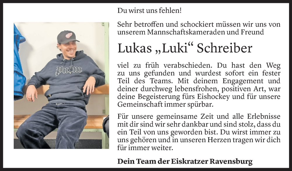  Todesanzeige für Lukas Schreiber vom 05.04.2024 aus Vorarlberger Nachrichten