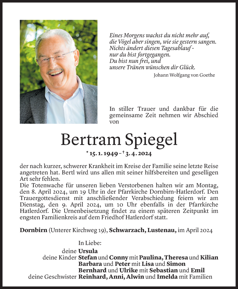  Todesanzeige für Bertram Spiegel vom 05.04.2024 aus Vorarlberger Nachrichten