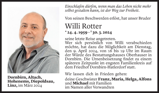 Todesanzeige von Willi Rotter von Vorarlberger Nachrichten