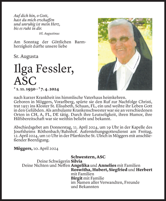 Todesanzeige von Augusta Fessler von Vorarlberger Nachrichten