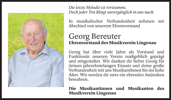 Todesanzeige von Georg Bereuter von Vorarlberger Nachrichten