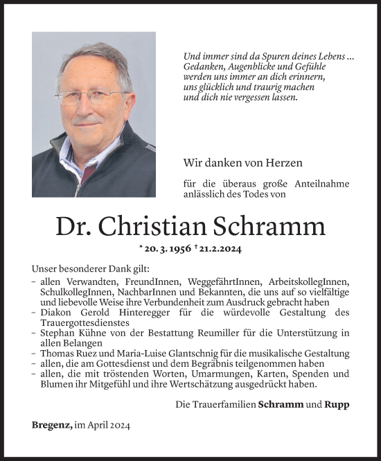 Todesanzeige von Christian Schramm von Vorarlberger Nachrichten