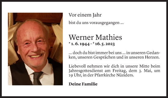 Todesanzeige von Werner Mathies von Vorarlberger Nachrichten