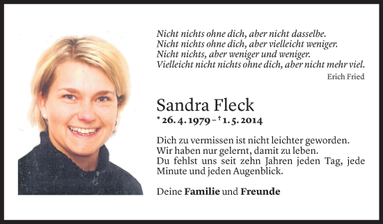 Todesanzeige von Sandra Fleck von Vorarlberger Nachrichten