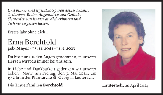 Todesanzeige von Erna Berchtold von Vorarlberger Nachrichten