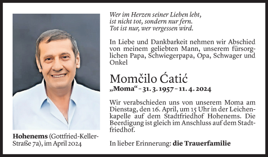 Todesanzeige von Momcilo Catic von Vorarlberger Nachrichten