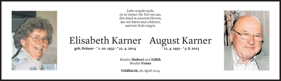Todesanzeige von August Karner von Vorarlberger Nachrichten