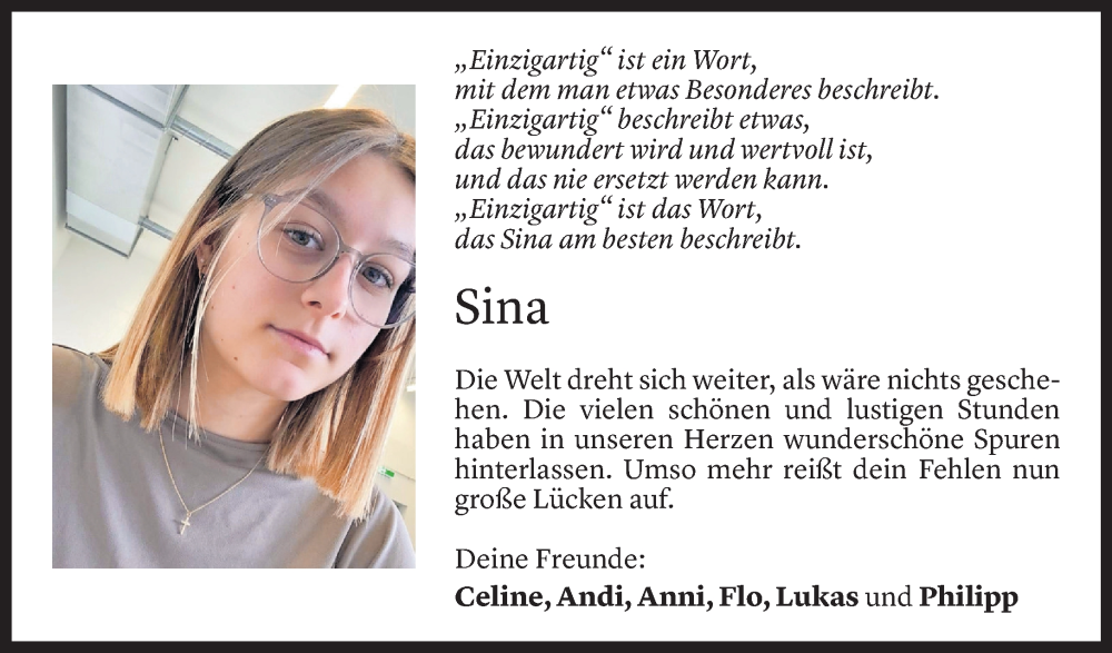  Todesanzeige für Sina Lilli Erath vom 16.04.2024 aus Vorarlberger Nachrichten