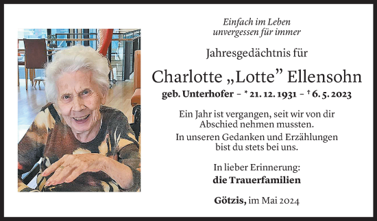 Todesanzeige von Charlotte Ellensohn von Vorarlberger Nachrichten