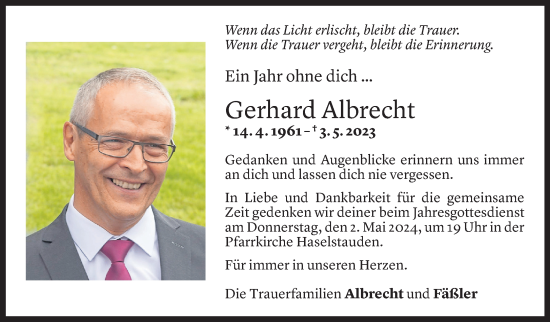 Todesanzeige von Gerhard Albrecht von Vorarlberger Nachrichten