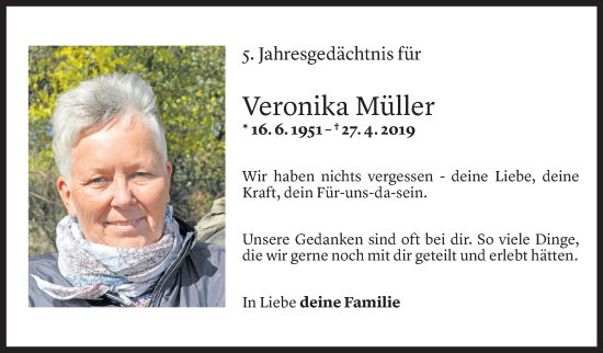 Todesanzeige von Veronika Müller von Vorarlberger Nachrichten